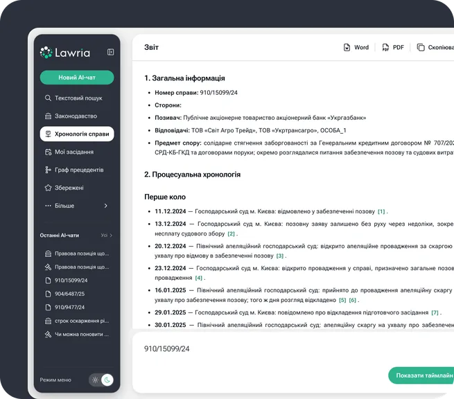 Звіт по справі в Lawria: загальна інформація та процесуальна хронологія
